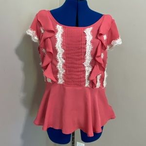 Pink ruffled and tucked Lauren Conrad Blouse